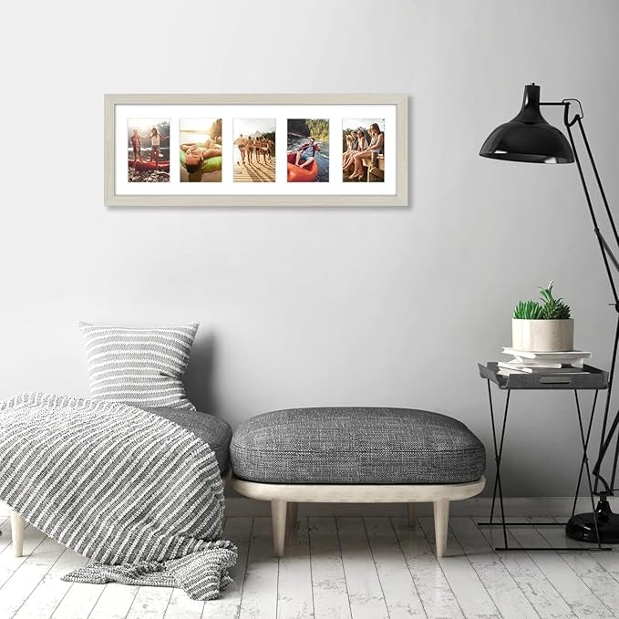 Americanflat 4x6 Collage Picture Frame with Shatter-Resistant Glass - Fits Five 4x6 Photos or Use as One 8x24 Picture Frame - Signature Collection - Collage Frames for Wall Display - Light Wood