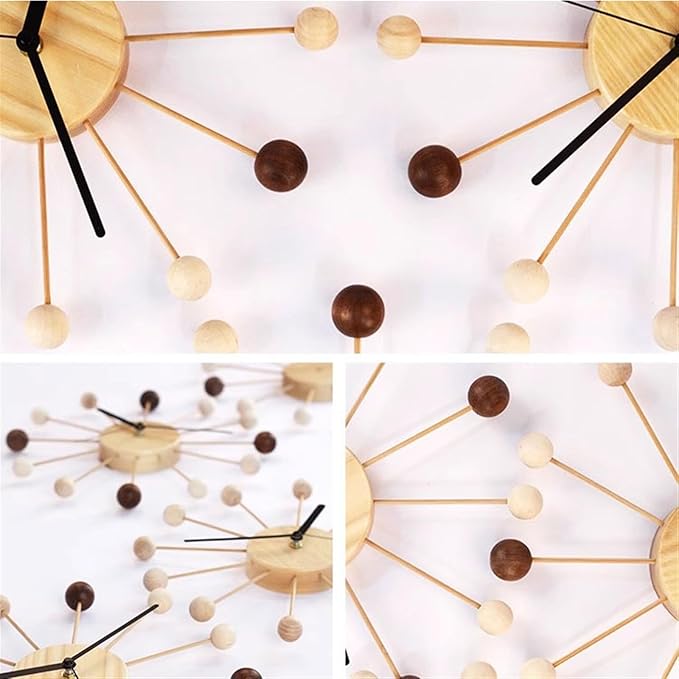 Wall Clock Planet Wall Clock Living Room Household Creative Mute Clock Wooden Modern Simple Wall Clock Office Design Feeling Decor Clock (Color : A) (B One Size)