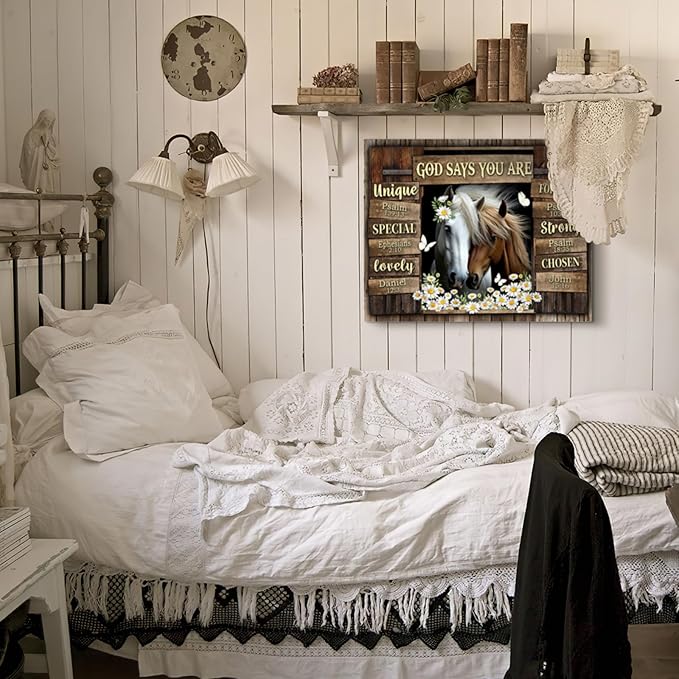 Farmhouse Christian Wall Art God Says You Are Country Animal Horse Canvas Print Framed Artwork Rustic Bible Verse Wall Art Scripture Quotes Wall Decor for Living Room Bedroom Christian Gifts 12"x16"