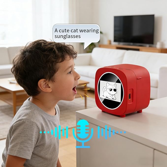 AI Sticker Box Printer, Smart AI Voice Stickerbox Printer Maker Mini Thermal Label Printer with Display, Inkless Portable Sticker Maker for Home Office Study & DIY Projects (A+5 Paper)
