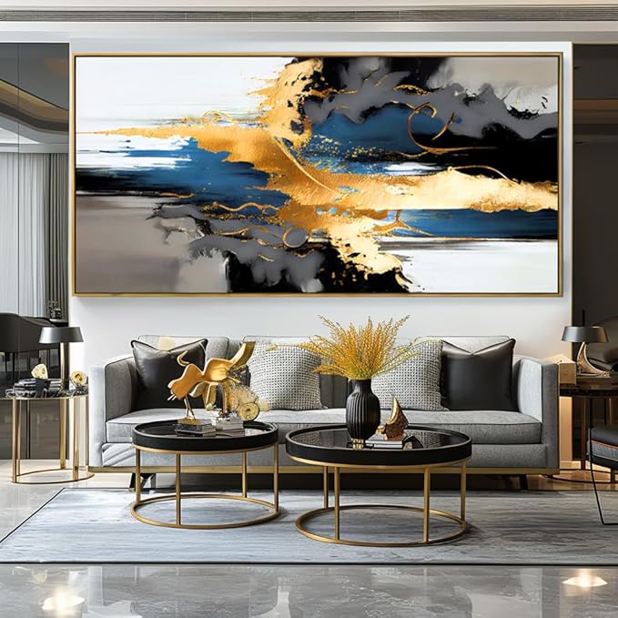 Wall Art Abstract Wall Art Prints Canvas Painting Black Yellow Blue Modern Large Artwork for Living Room Bedroom Office Home Decor 24"x48" with Framed