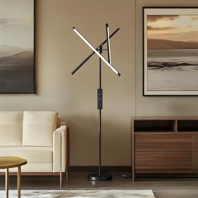 LED Dimmable Floor Lamp with Remote & Foot Switch, 2700–6000K Adjustable Color Temperature & Stepless Dimming, 3-Bar Linear Tall Standing Lamp, Slim Black Corner Floor Lamp for Living Room Bedroom