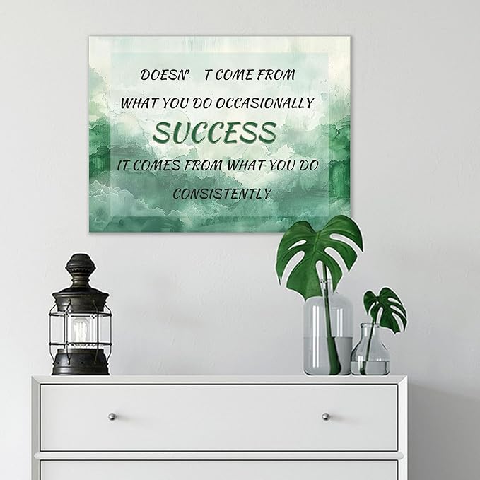 Motivational Canvas Wall Art Inspirational Success Entrepreneur Quotes Modern Motivation Poster Painting Green Ink Picture Print Artwork for Home Classroom Office Stretched and Framed [24''W x 18''H]