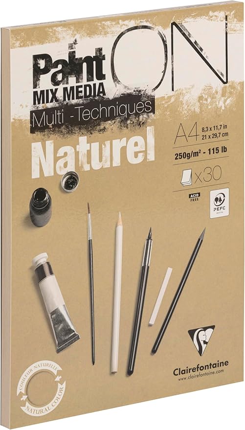 Clairefontaine Paint'On Multi-Technique Naturel Pad, 250 g, A4, 30 Sheets