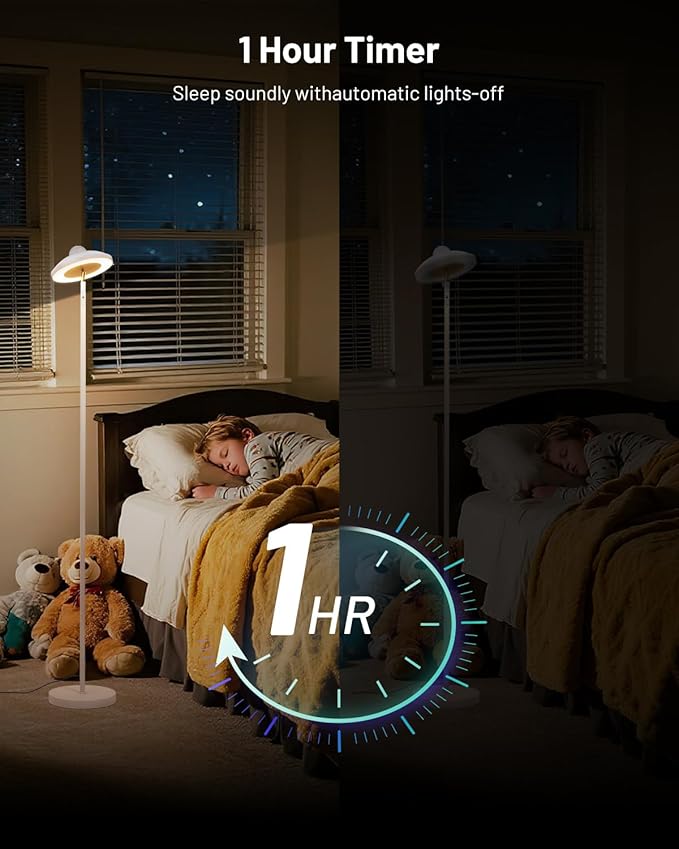 RGB Floor Lamp with Star Projector & Remote Control, Dimmable LED Standing Tall Lamp 15W, Stepless Adjustable 3000-6000K Color, 69" Modern White Corner Torchiere Light for Bedroom, Living Room