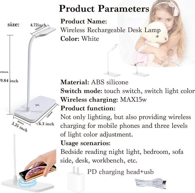 LED Soft Touch Desk Lamp - 3 Brightness Settings with Energy Efficient Natural Daylight LEDs - Adjustable Flexible Neck & Touch Controls (White with adapters ×2)