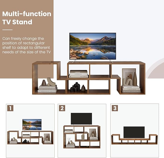 Recaceik Cube Bookshelf 2 Shelf Bookcase L-Shaped TV Console Stand Modern Entertainment Center with Open Storage Shelves for CDs/Movies/Books for Living Room, Bedroom, Home Office, Rustic Brown