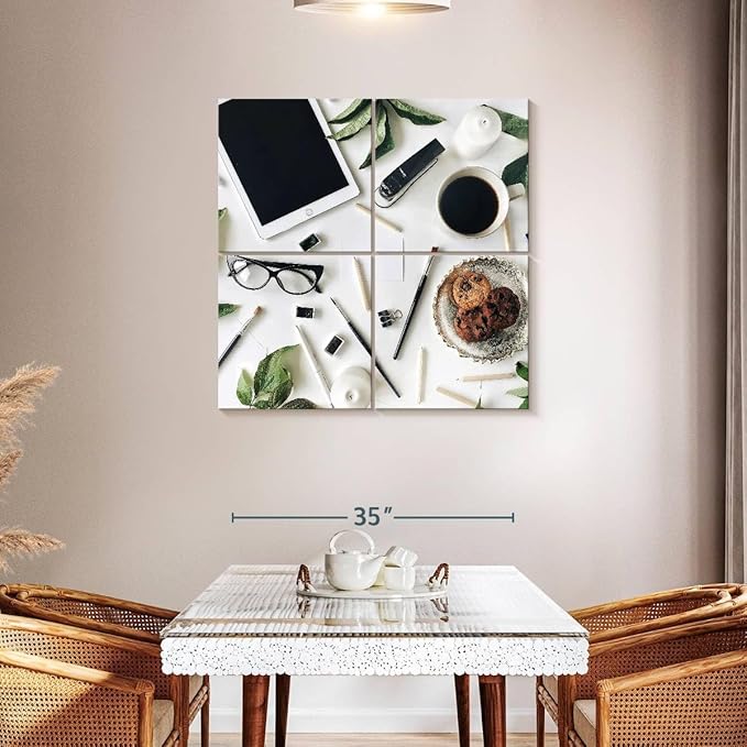 ElephantStock - Workspace Wall Art - Square Multi Panel Canvas - 4 Piece Home Office Wall Decor - Photography Profession Multi Piece Wall Art - Brown And Green Decor - 38" x 38"