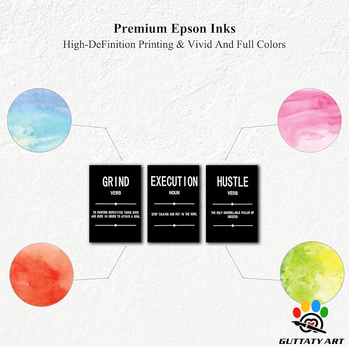 Office Wall Art - 3 Panel Motivational Wall Art, Inspirational Quotes Canvas Art for Home Office Wall Decor, Positive Quotes Wall Decor, Entrepreneur Grind Hustle Execution Poster Frame (12”x24”x3Pcs)