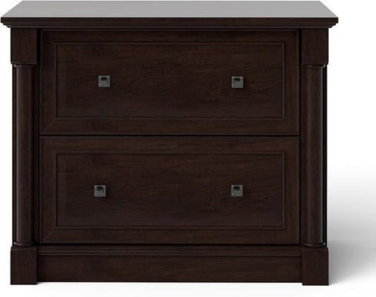 2-Drawer Roman Column File Cabinet, 36.8″ Wide Lateral File Cabinet with Hanging Folders, Fits Letter Legal A4 Sizes, Elegant Classic Design for Home Office Boss Room or Printer Stand, Dark Cherry