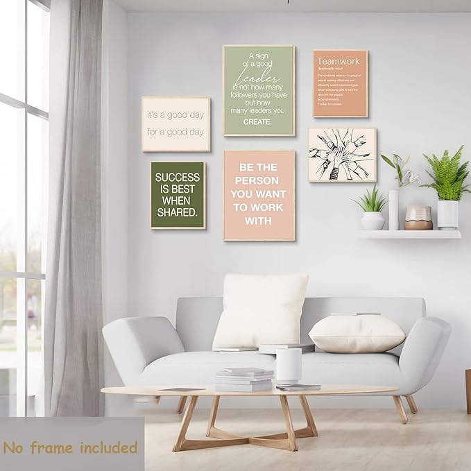 6 pcs Office Inspirational Wall Art,Teamwork Motivational Wall Decor Large Positive Quotes Decoration Sign Posters for Office,Workplace Canvas Wall Art(12x16 in)x2 pcs (8x10 in)x4 pcs Unframed