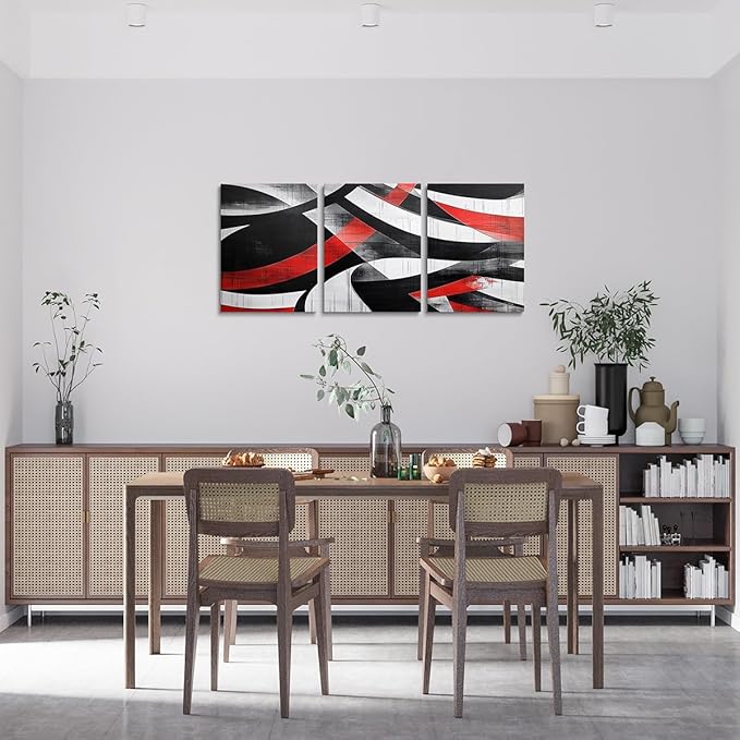 jejeloiu Kids Abstract Art 3 Piece Canvas Wall Art for Living Room Bedroom 12"x16"x3pcs Geometric Office Decorations Artwork Posters Red Modern Art Picture Wall Decor for Home Decor Bathroom