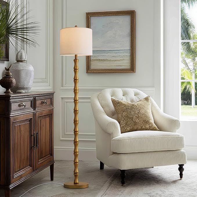 BOBOMOMO 62" Rustic Farmhouse Floor Lamp Antique Gold with Remote & Dimmable 9W Bulb, 3 Color Temperatures Resin Standing Lamp, Retro Tall Lamp for Living Room, Bedroom, Nursery, Office, Reading Nook