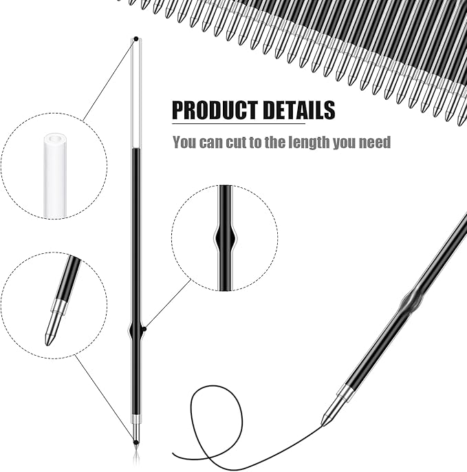 Outus 60 Pcs 0.7 mm Black Retractable Pen Refills Bulk 4.2inch Replacement Ballpoint Ink Pen Refills for Click Ball Point Pens School Office Supplies