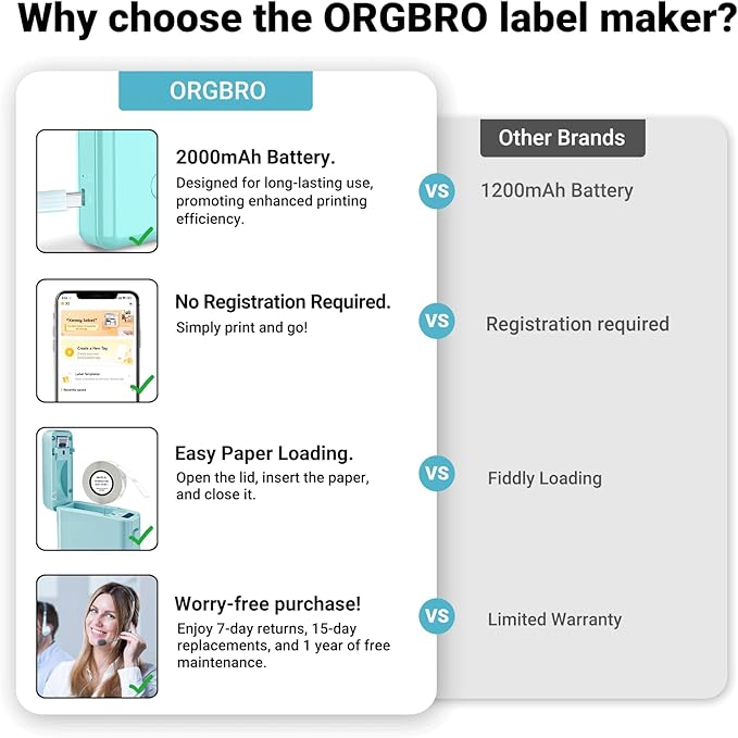 ORGBRO Label Maker Machine with Tape, Random Color-1 Count, X1 Bluetooth Mini Label Printer, Wireless Small Sticker Maker with Versatile App for School Home Office Organization (Random Color)