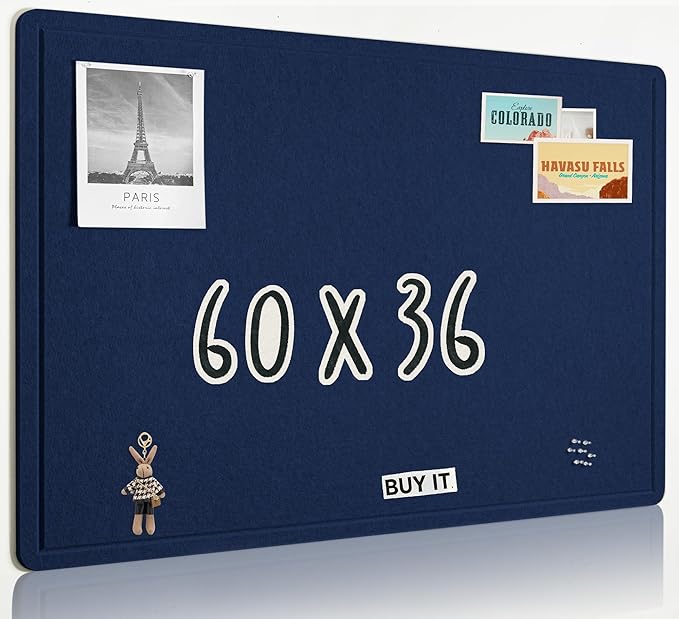 AKTOP Large Cork Bulletin Board 60" x 36", Foldable Felt Notice Pin Board for Wall, Decorative CorkBoard Photo Display Board with Self-Adhesive Tape for Office, School & Home, 25 Pushpins, Blue