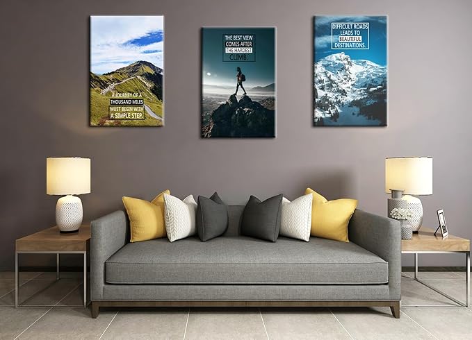Inspirational Wall Decor 3 Panel Prints Canvas with Uplifting Phrases & Vibrant Images Motivational Wall Art Framed Ready to Hang for Office Wall Decor, Living Room & Bedroom Decor[72''Wx 36''H]