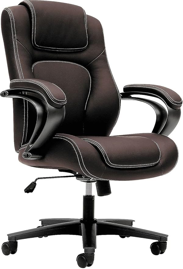 basyx by HON Managerial Chair - High-Back Office Chair with Arms for Computer Desk, Brown (HVL402)