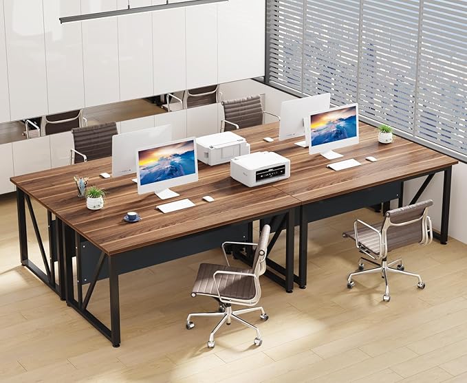Tribesigns 55 inches Simple Computer Desk,Home Office Desk Writing Table for Workstation,Dark Walnut + Steel Leg， Cabinet not Included (Walnut, 55-inch)