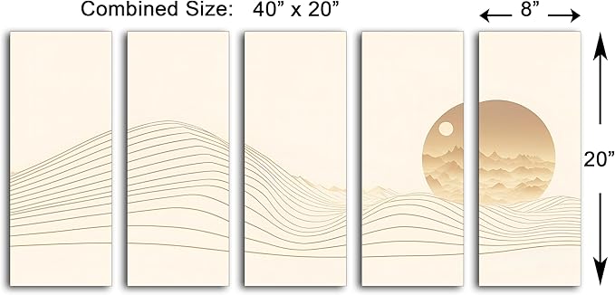 40 x 20 TOTAL - Landsape of lines Wall Art Canvas Geometric Print modern minimalis, office art - 5 Panel Split