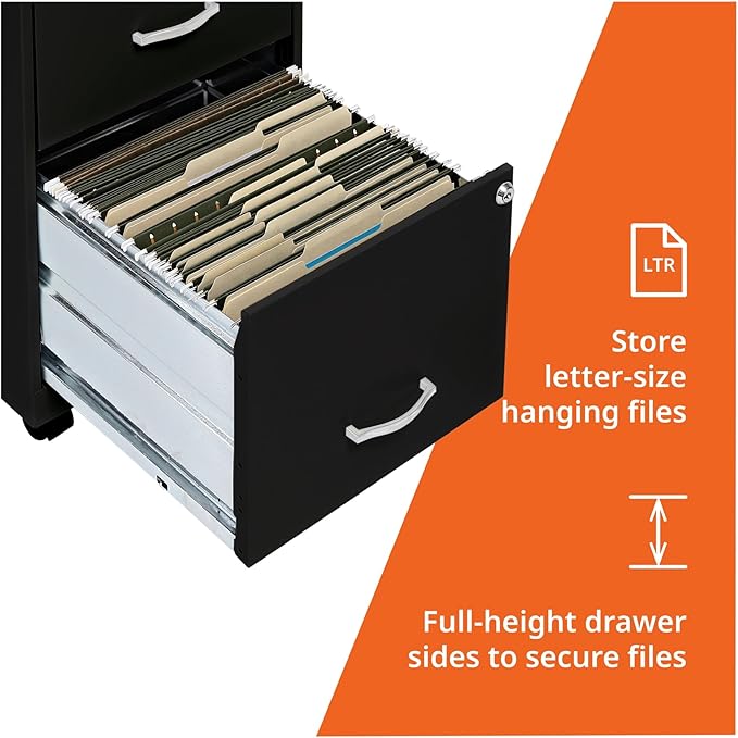 Lorell 2-Drawer Mobile File Cabinet, 14.2" x 18" x 26.5", Black