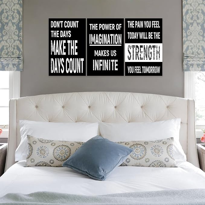 3 Piece Inspirational Wall Art Black Background Sayings Pictures, Quote Motivational Canvas Print for Home Wall Decor, Triptych Entrepreneur Poster Framed Artwork for Women Men Room Decor (48"Wx24" H)