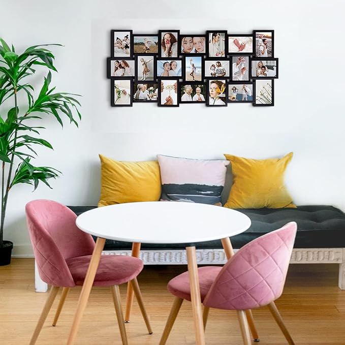 J.M.Deco Collage Picture Frames Wall Deacor, 21-Opening Large Family Picture Frame, Memory Photo Frames for Homie, Gallery Puzzle Collage Wall Hanging for 4x6, Black