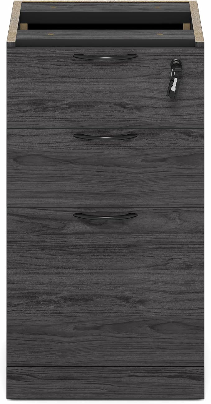 Furinno Roger File Cabinet, 3-Drawer Fixed Pedestal Filing Cabinet with Lock, Soft-Close Drawers with Drawer Organizer, for Home Office, Coastal Grey