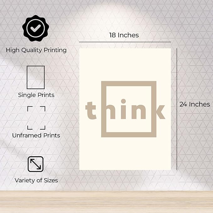 ALPINE INK CO. Think Satin Poster - Simple Word Graphic Design - Clean Minimal Modern Style - Office Workspace Home Study Wall Decor - 18x24 Unframed Satin Print
