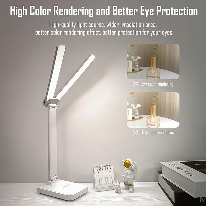 LED Double Head Desk Lamp, Rechargeable Portable Table Lamp, Adjustable Light Color and Brightness, USB Powered, LED Light for Work, Reading, Emergency (Blue)