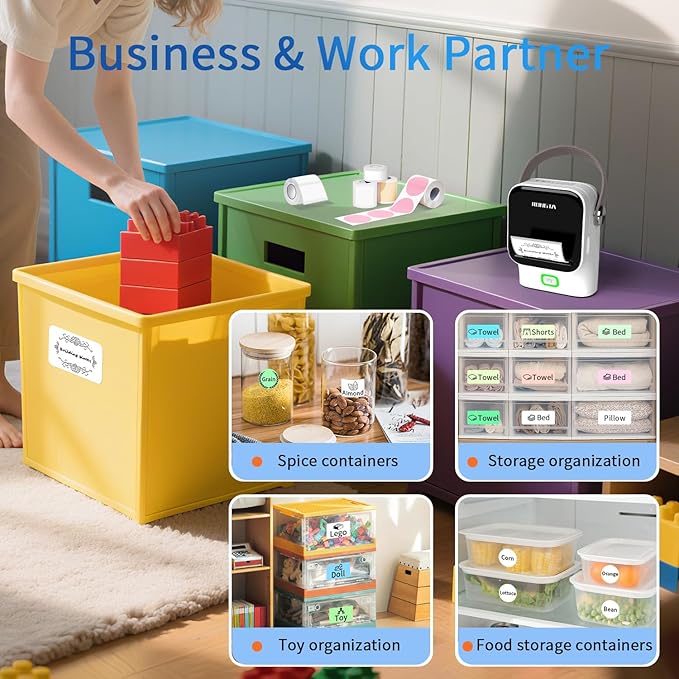 Rongta 2 Inch Label Maker Machine with Tape, Thermal Label Printer Easy Use for Office, Home, Business, 2'' x1.18'' Labels-260pcs/Roll, R22+Tape