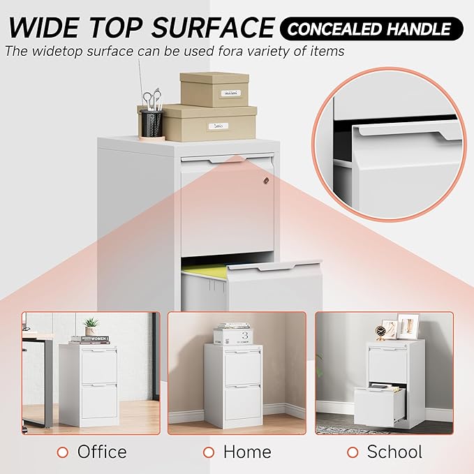 2 Drawer File Cabinet,Metal Vertical File Storage Cabinet with Lock, Printer Stand,Home Office Steel for A4 Letter/Legal Size, Assembly Required(White)