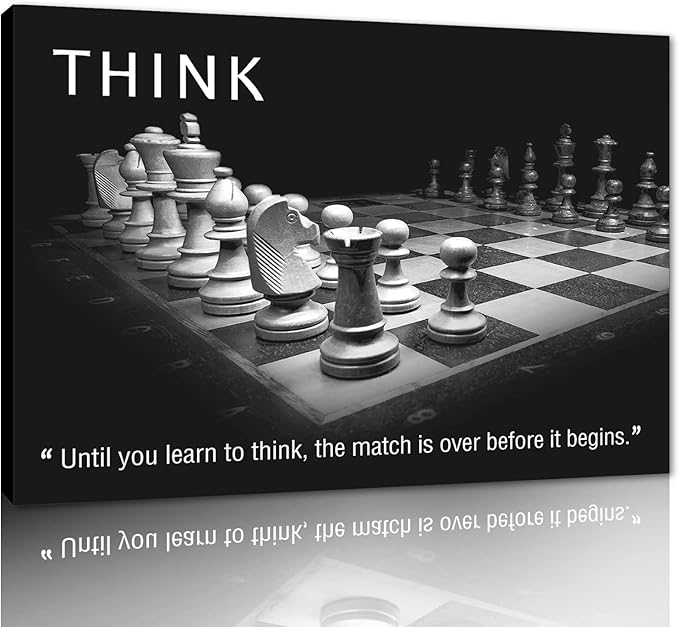 Inspirational Framed Office Art Canvas Paintings Until You Learn to Think,The Match Is Over Before It Begins Positive Quotes Wall Art Black and White Posters Framed Ready to Hang-36 inch x 24 inch