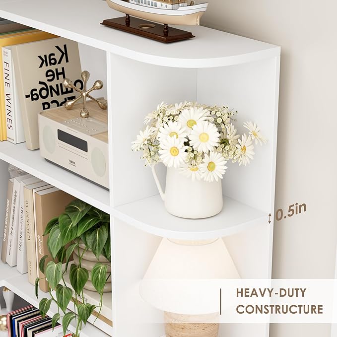 FOTOSOK 74” Tall Corner Bookshelf, 6-Tier Bookshelf and Bookcase with Open Storage, L Shaped Tall Bookcases Wooden Storage Shelves for Home Office, Thickened Boards for Better Load Bearing, White