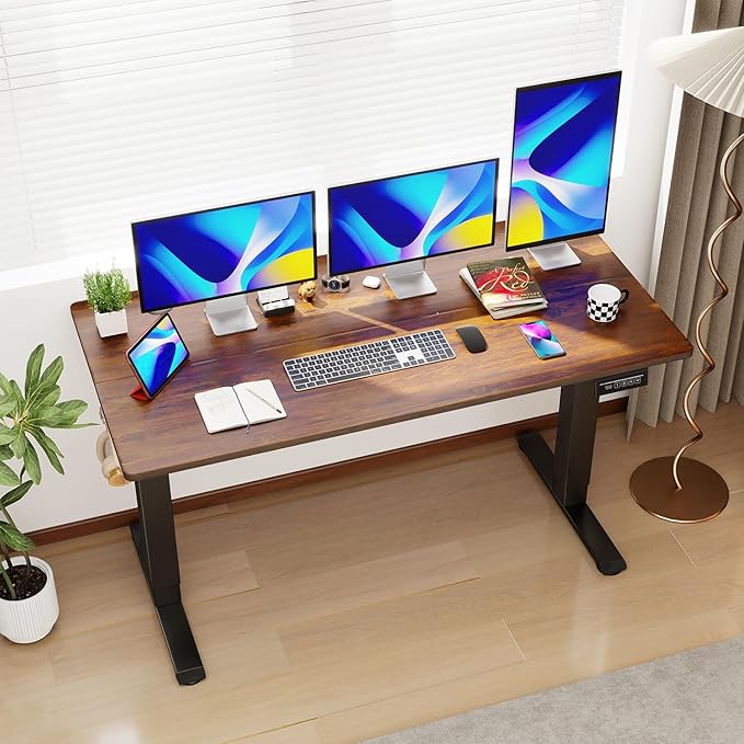 PayLessHere Electric Standing Desk 55x24 Inch Height Adjustable Desk Large Space Office Computer Desk with Headphone Holder 2 Memory Function for Home Office,Brown