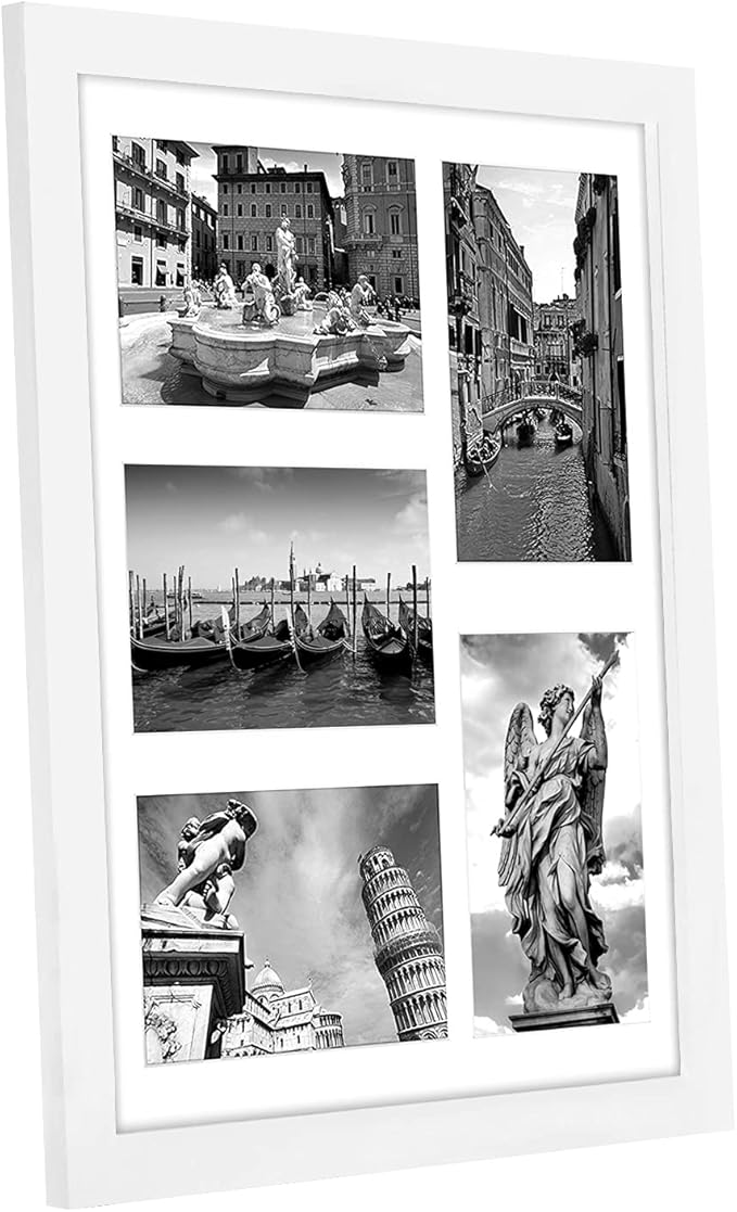 Americanflat 4x6 Collage Picture Frame with Shatter-Resistant Glass - Fits Five 4x6 Photos or Use as One 11x14 Picture Frame - Signature Collection - Collage Frames for Wall Display - White