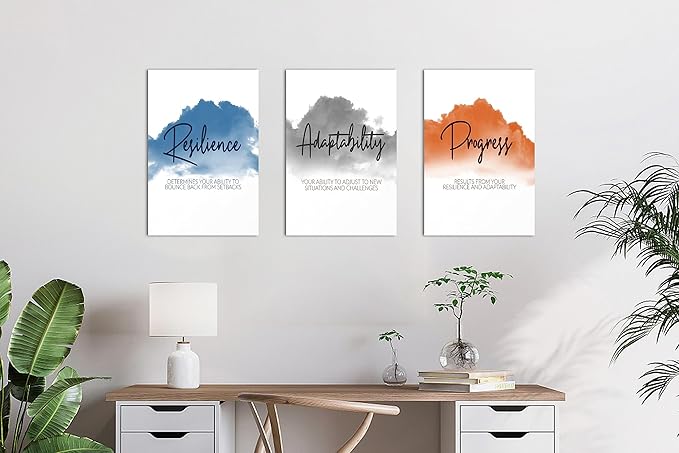 3 Piece Office Canvas Wall Art, Motivational Quotes Print Pictures Wall Decor for Office, Entrepreneur Poster Women Inspirational Framed Artwork Home Office Decor 12"x18" x 3 Pcs