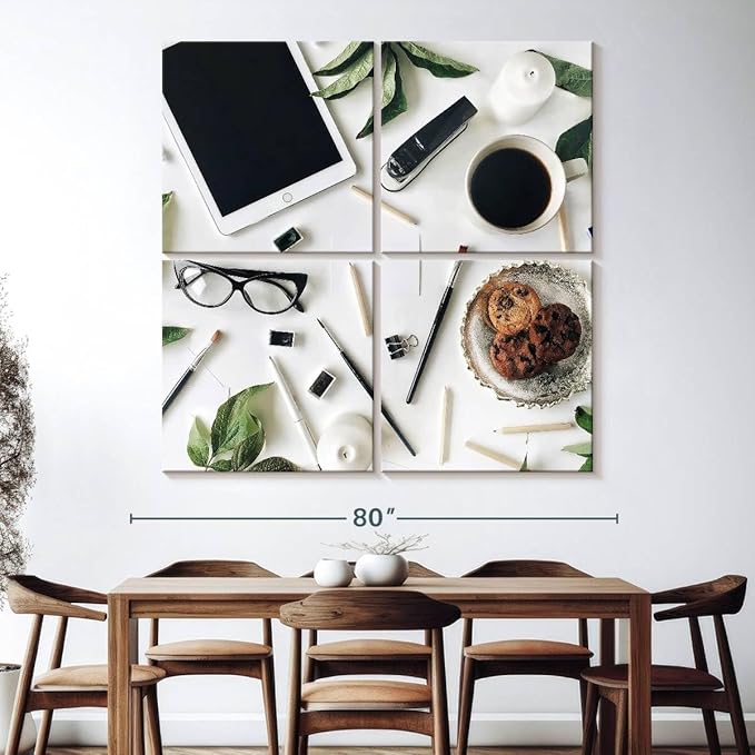 ElephantStock - Workspace Wall Art - Square Multi Panel Canvas - 4 Piece Home Office Wall Decor - Photography Profession Multi Piece Wall Art - Brown And Green Decor - 74" x 74"