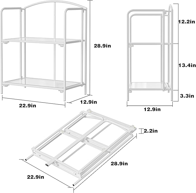 Crofy No Assembly Folding Bookshelf for Living Room, 2 Tier White Collapsible Book Shelf for Home Office, Portable Bookcase Storage Organizer