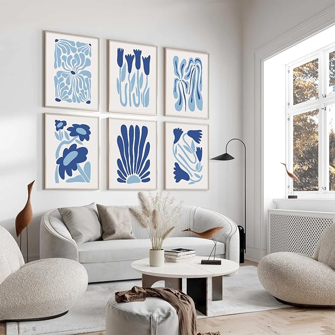 Youillne Matisse Flower Wall Art Prints Blue Abstract Wall Decor Aesthetic Canvas Wall Art Picasso Gallery Posters Matisse Preppy Pictures Flower Paintings for Bathroom 12x16 Inch Unframed Set of 6