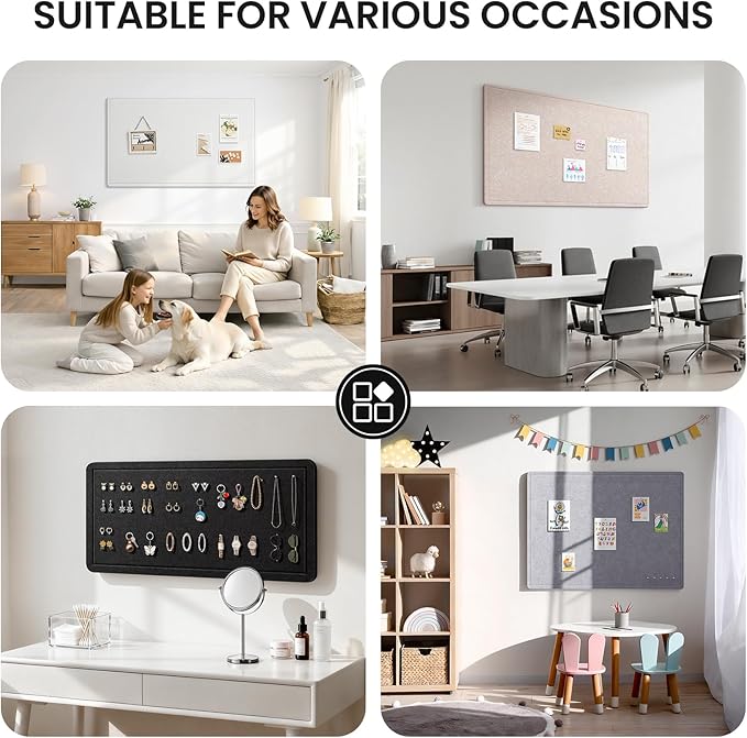Large Bulletin Board, 48 X 35 Inches Felt Cork Board with 40 Pushpins, Foldable Felt Notice Pin Board Photo Display Board with Self-Adhesive Tape for Office Home School (White, 48x35 inch)