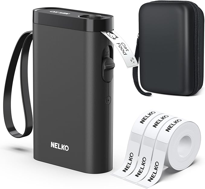 Nelko Label Maker Machine with Tape, P21 Bluetooth Label Printer with 3 Tapes & Case, Wireless Mini Label Makers with Multiple Templates Icon Font Custom for School Office Home, Black