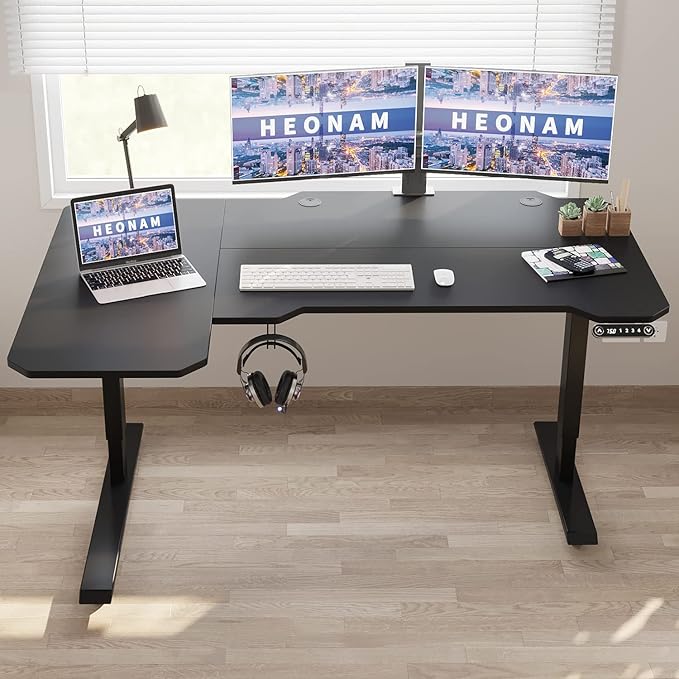 Gaming Electric Standing Desk L Shaped with Privacy Screen, 59 Inch PC Computer Desk,Large Surface for Monitors