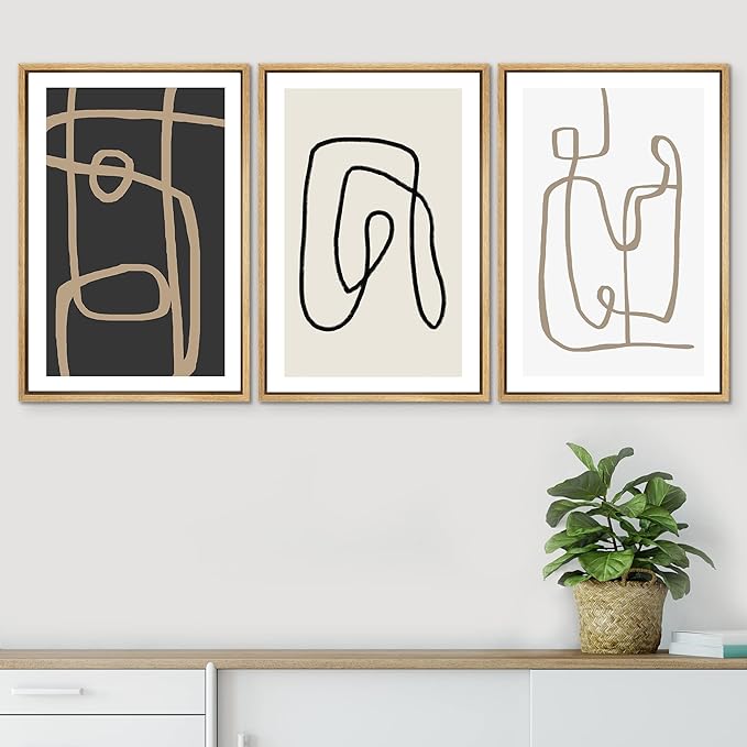 SIGNWIN Framed Canvas Print Wall Art Set Pastel Geometric Line Polygons Abstract Shapes Illustrations Modern Art Decorative Boho Relax/Zen Nordic for Living Room, Bedroom, Office - 24"x36"x3 Natural