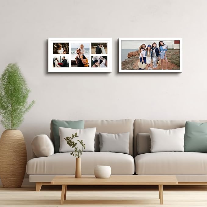 Golden State Art, 12x24 White Wood Picture Frame - White Mat for 8x10 and 5x7 Photos - Real Glass, Sawtooth Hanger, Swivel Tabs - Wall Mounting - Great for Posters, Weddings, and Engagements