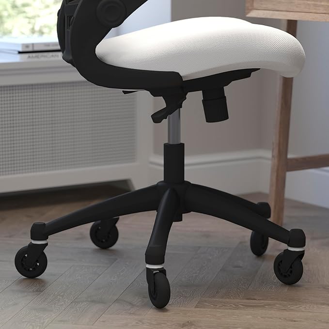 Flash Furniture Kelista Mid-Back White Mesh Swivel Ergonomic Task Office Chair with Flip-Up Arms and Transparent Roller Wheels