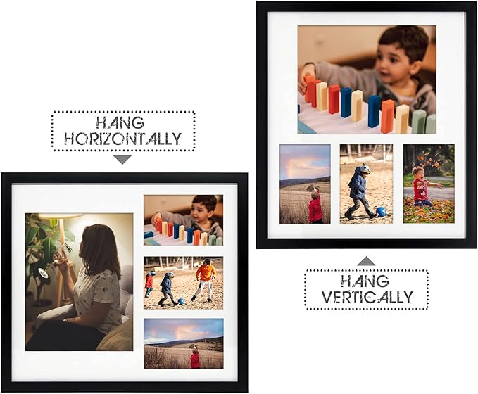 Golden State Art, 14x16 Black Wood Picture Frame - White Mat for 8x10 and 4x6 Photos - Real Glass, Sawtooth Hanger, Swivel Tabs - Wall Mounting - Great for Posters, Weddings, and Engagements