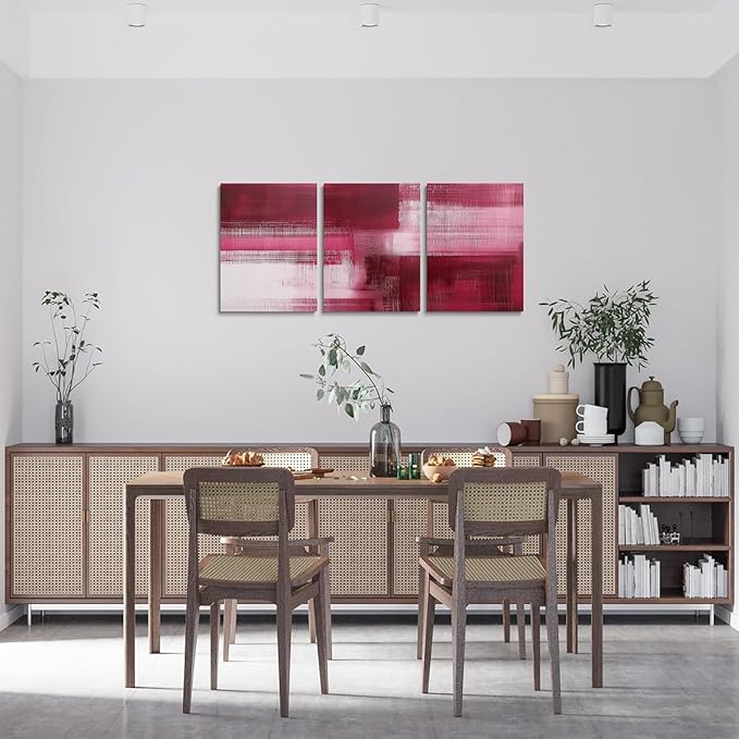 jejeloiu Pink Red Abstract Art 3 Piece Canvas Wall Art for Living Room Bedroom Modern Art Picture Wall Decor 12"x16"x3pcs Abstract Oil Painting Office Decorations Artwork Posters