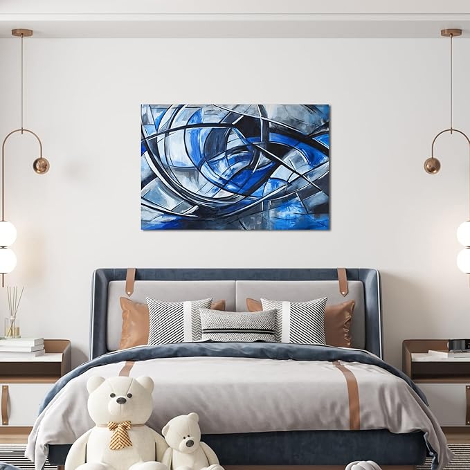 Abstract Wall Art Decor Modern Wall Art Pictures for Living Room Abstract Canvas Art Wall Decor Blue Wall Art Prints Black and White Wall Art Decor Artwork for Walls Home Office Decorations 32" X 48"