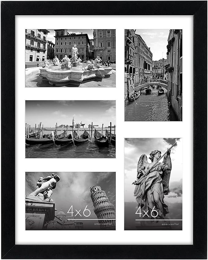 Americanflat 4x6 Collage Picture Frame with Shatter-Resistant Glass - Fits Five 4x6 Photos or Use as One 11x14 Picture Frame - Signature Collection - Collage Frames for Wall Display - Black